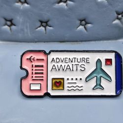 Airplane ✈️ enamel white pink Adventure awaits pin black Metal pin Lapel Backpack Hat Brooch approximate 1"