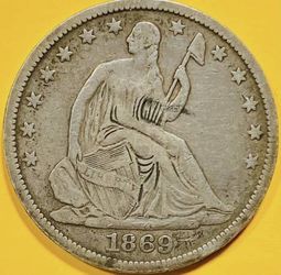 1869-S U.S. SEATED LIBERTY SILVER HALF DOLLAR 50c COIN (VF-Very Fine), Low 656K Mintage!