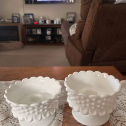 VINTAGE FENTON FTD CANDLEHOLDERS WHITE MILK GLASS HOBNAIL PATTERN #3673-MI