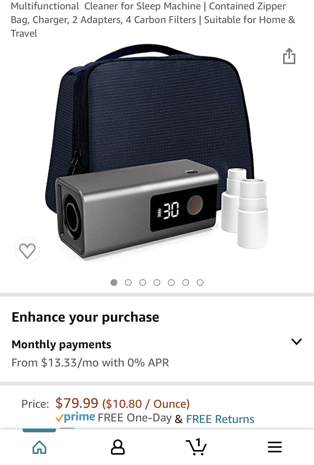 Multifunctional Cleaner for Sleep Machine | Contained Zipper Bag, Charger, 2 Adapters, 4 Carbon Filters | Suitable for Home & Travel