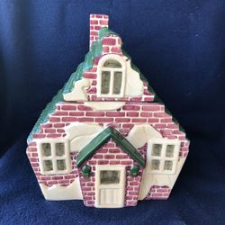 Jonal Red Brick Cottage Hand Painted Cookie Jar