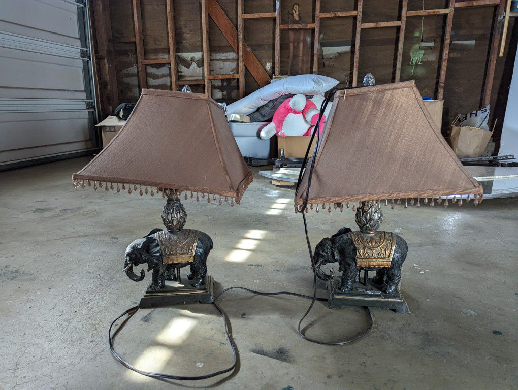 Two Vintage Elephant Bedside Lamps