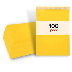 10.5x16 Bubble Mailer Padded Envelopes, 10.5 x 16 inch, Peel & Seal, Kraft Golden Yellow Brown, 100 Pack