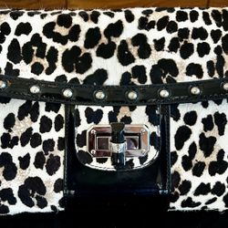 White House Black Market Crossbody/Clutch Leopard Print Fur & Patent Leather Bag