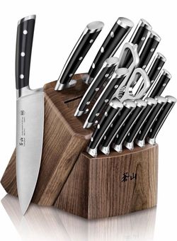 Cangshan TS Series 1020885 Swedish 14C28N Steel Forged 17-Piece Knife Block Set, Walnut