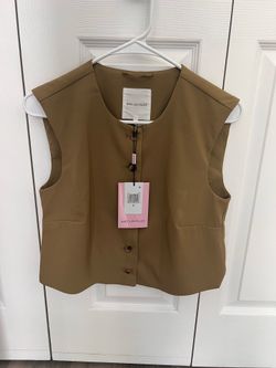 Anthropologie Avec Les Filles Button-Up Crop Waistcoat Vest Olive Green Women S
