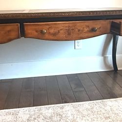 Luxury Leather-Top Carved Executive Desk w/ Cord Management