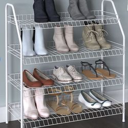 Closet Maid 28”H -12 Pair- 4 - Tier White Steel Shoe Rack.