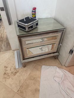 Mirrored 2-Drawer Nightstand with Silver Frame