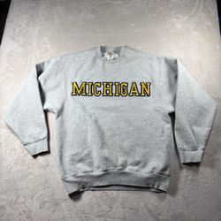 Vintage Michigan University Men’s L Gray Crewneck Sweatshirt Embroidery 90s#2686