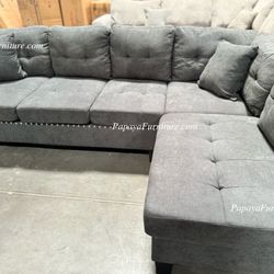 New L Shape Sectional And Chaise Nailhead Grey