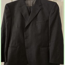 "Andrew Fezza" Mens Suit Black With Pinstripe Size 50RE 100% Wool