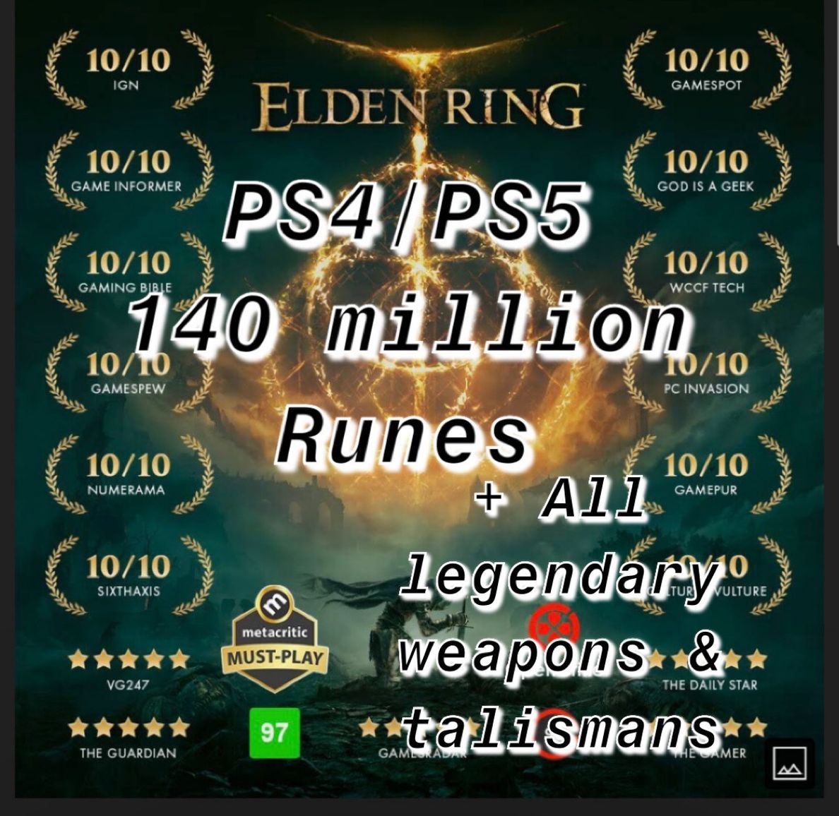 Elden Ring 140 Million Rune + All Legendary Weapons & Talismans Bundle ...