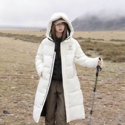 Women's White Long Thickened Over-the-knee Coat for Winter