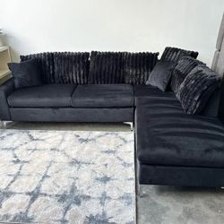 🔥Black Modern Super Comfy L Shape Sectional Sofa/Couch With Corduroy Cushions/Pillows | PAY AFTER DELIVERY 🚚 