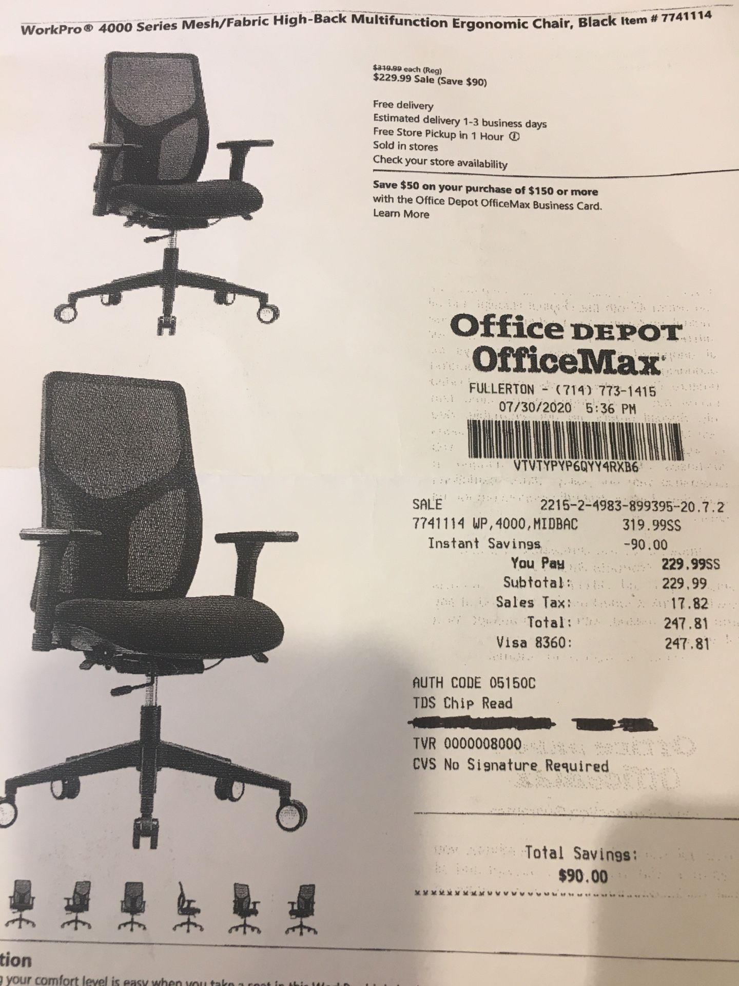 Office Chair WorkPro 4000 Series Mesh Fabric High Back