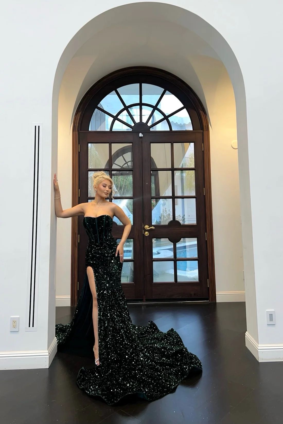 Black Sequin Split Side Prom Dress