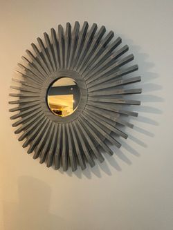 Sunburst Wall Mirror Gray Wood Frame