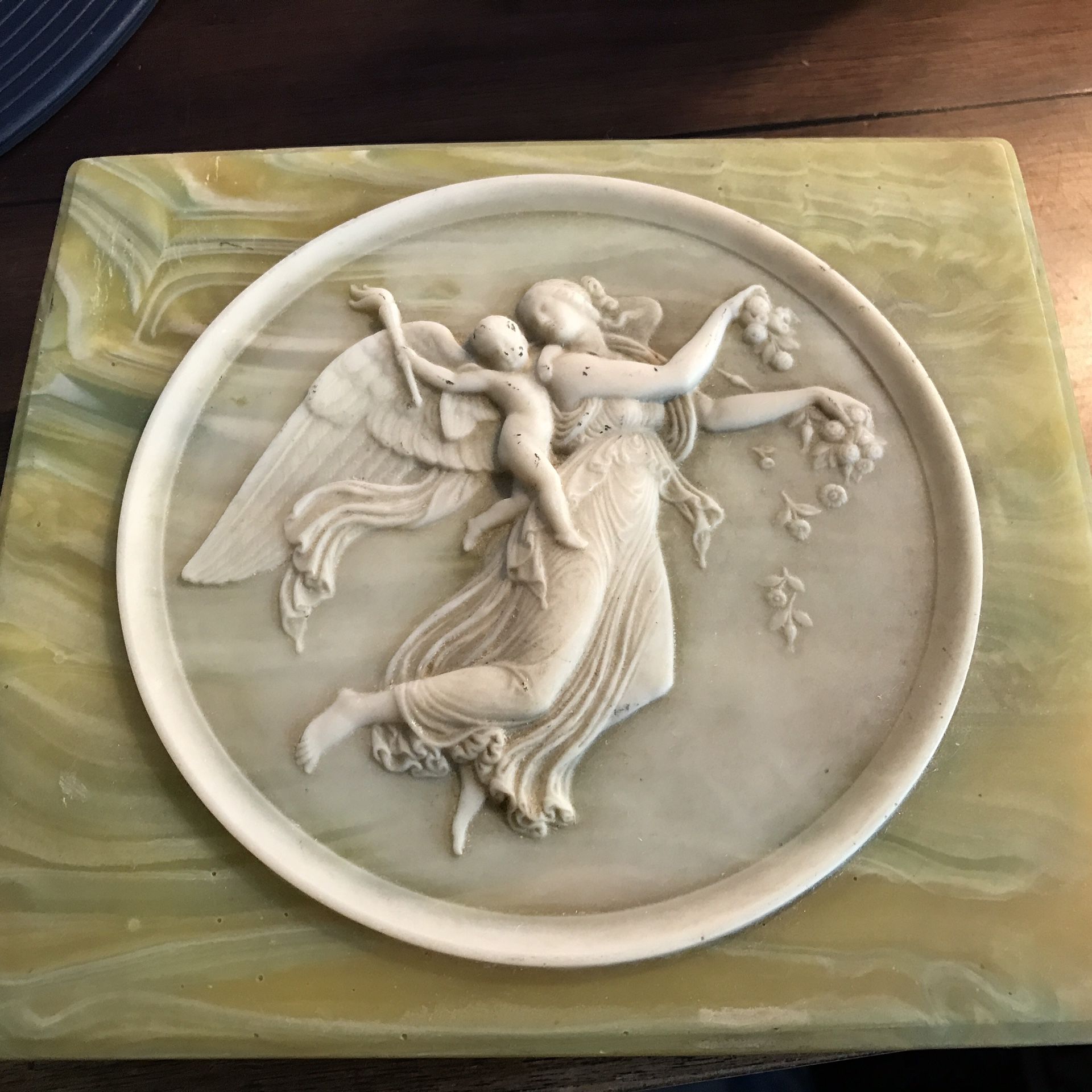 Incolay Stone Angel Cameo Carved Jewelry Box
