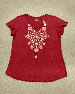 BRAND NEW WITH TAG WOMEN'S SONOMA CUFFED SHORT SLEEVE JAZZY PINK  SUMMER TOP - SIZE LARGE 