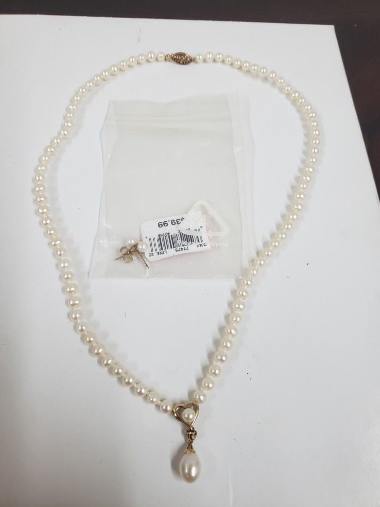 Pearl Necklace With Earrings Gold