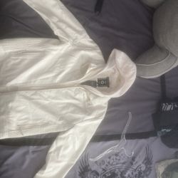 Men’s White Faux Leather Jacket With Hoodie Liner