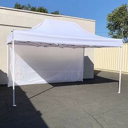 (NEW) $170 Heavy Duty 10x15 FT Canopy with (1 Sidewall) EZ PopUp Party Tent w/ Carry Bag (White, Black) 
