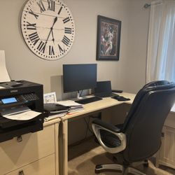 Desk L Shaped & Filed Cabinet 