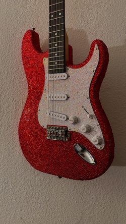 Red Crystal Rhinestone Electric Guitar