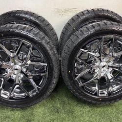 NEW 22 inch chrome new style snowflakes wrapped in lionhart all terrain 285/45r22 tires
