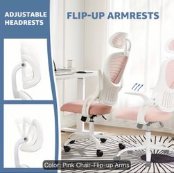 Pink Ergonomic Office Chair with Flip-Up Armrests