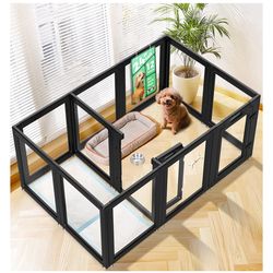 Acrylic Indoor Dog Playpen for Puppies and Small Dogs, 24 Inch, 12 Panels, Black