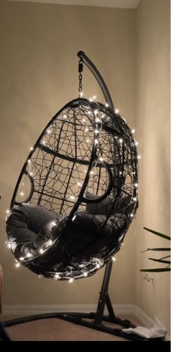 Black Wicker Hanging Egg Chair with Stand
