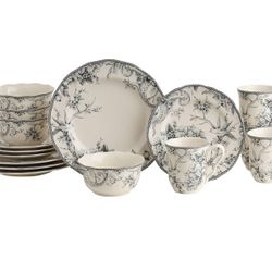 222 Fifth Adelaide 16-Piece Casual Grey Porcelain Dinnerware Set
