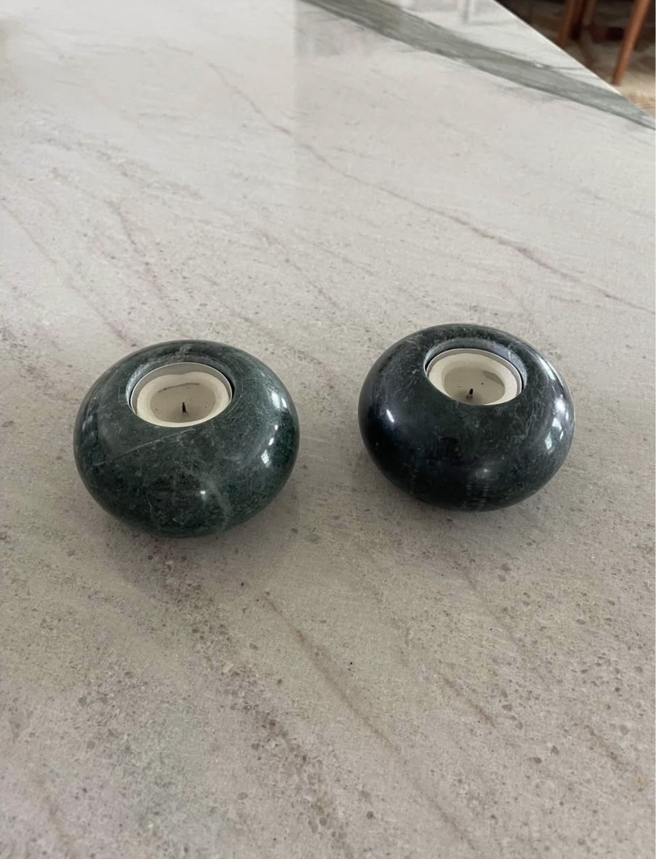 Vintage Green Marble Candle Holders