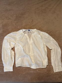 Brand New Old Navy White Button Down Shirt, Floral Embroidery