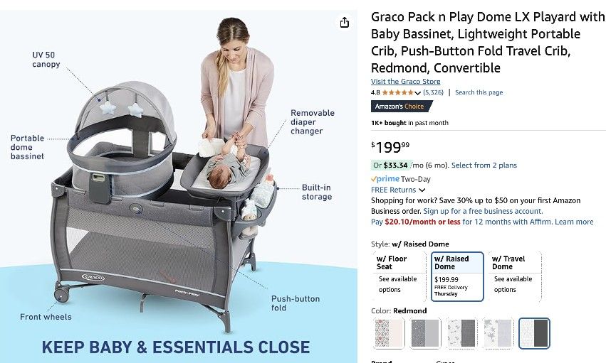 Graco baby portable and foldable bassinet with changing table