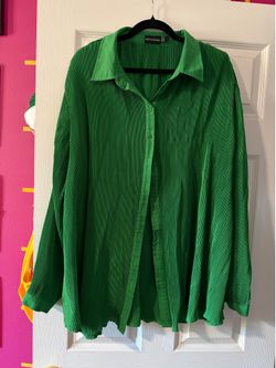 Green Plisse Top - Size 16