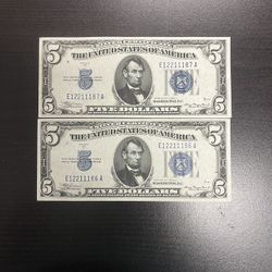 1934 $5 Silver Certificates Consecutive Notes