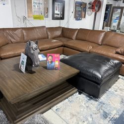 100% Leather Caramel Brown Sectional