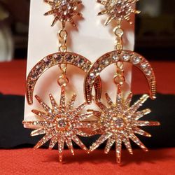 Lot#85 NEW Star Diamond Sum Moon Golden Earrings REDUCED 