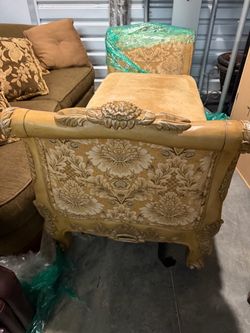 Ornate Carved Wood Upholstered Accent Chair