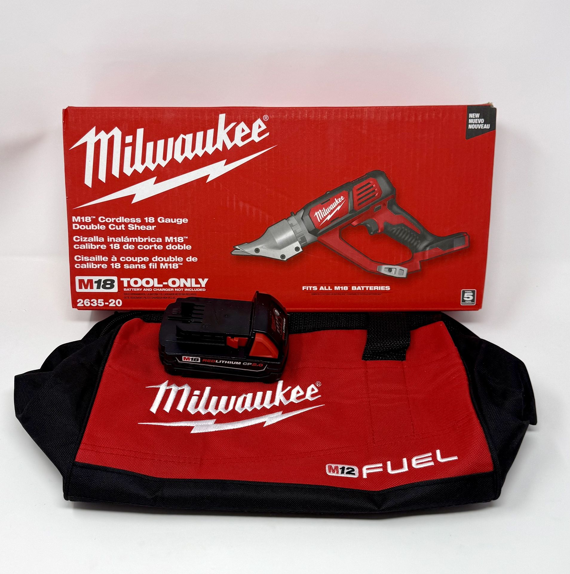 Milwaukee 2635-20 M18 18V 18GA Cordless Double Cut Shear +2ah Battery +Bag