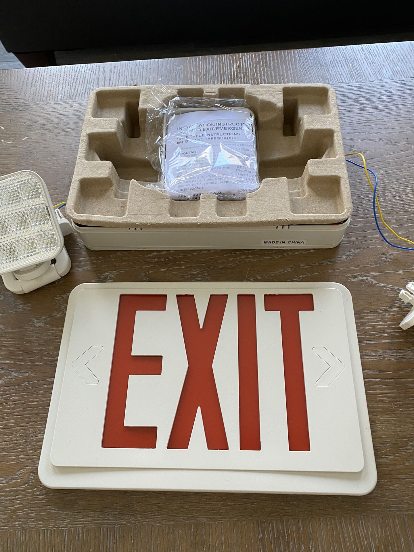 6 Total Double Sided LED Emergency EXIT Sign Two LED Flood Lights Emergency Exit Sign, Red Letters,