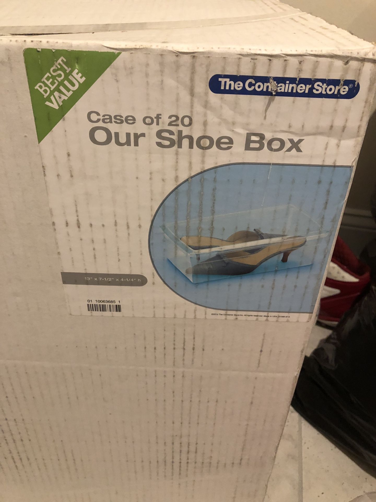 Case of Clear shoe boxes