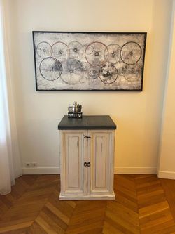 Distressed White Expandable Bar Cabinet