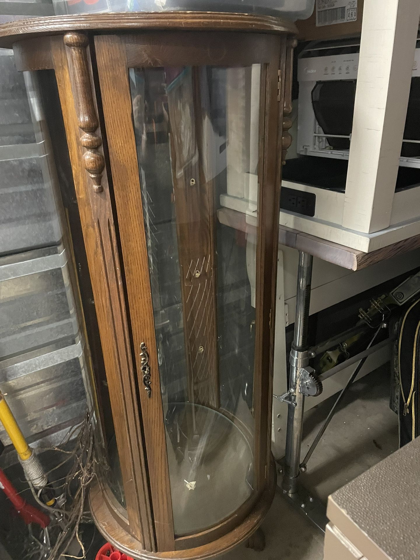 Antique Round China Cabinet With Shelves And Lock