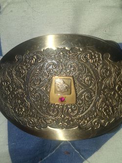 OC TANNER SOLID BRASS BELT BUCKLE WITH 14 AND RUBY VINTAGE 45 DOLLARS