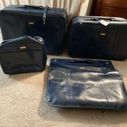 Blue Leather Men's Travel Bag Set