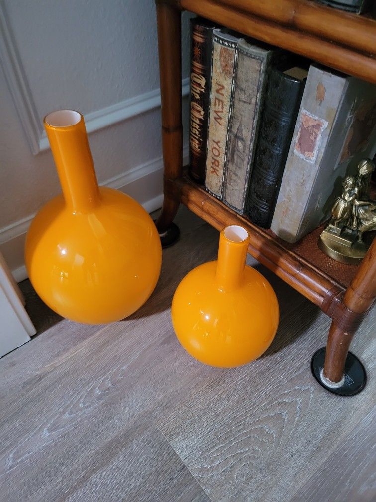 2 Orange Vases That Are 15inches Tall And 10inches Tall